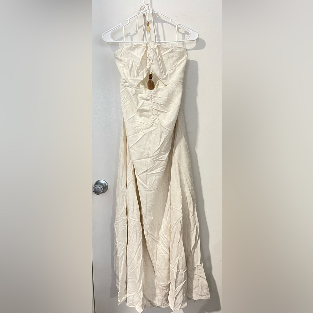 Elegant Cream Strapless Maxi Dress - Picture 5 of 13